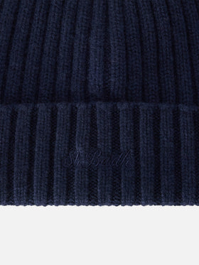 Marineblaue blue Wengen-Mütze mit St. Barth-Stickerei 