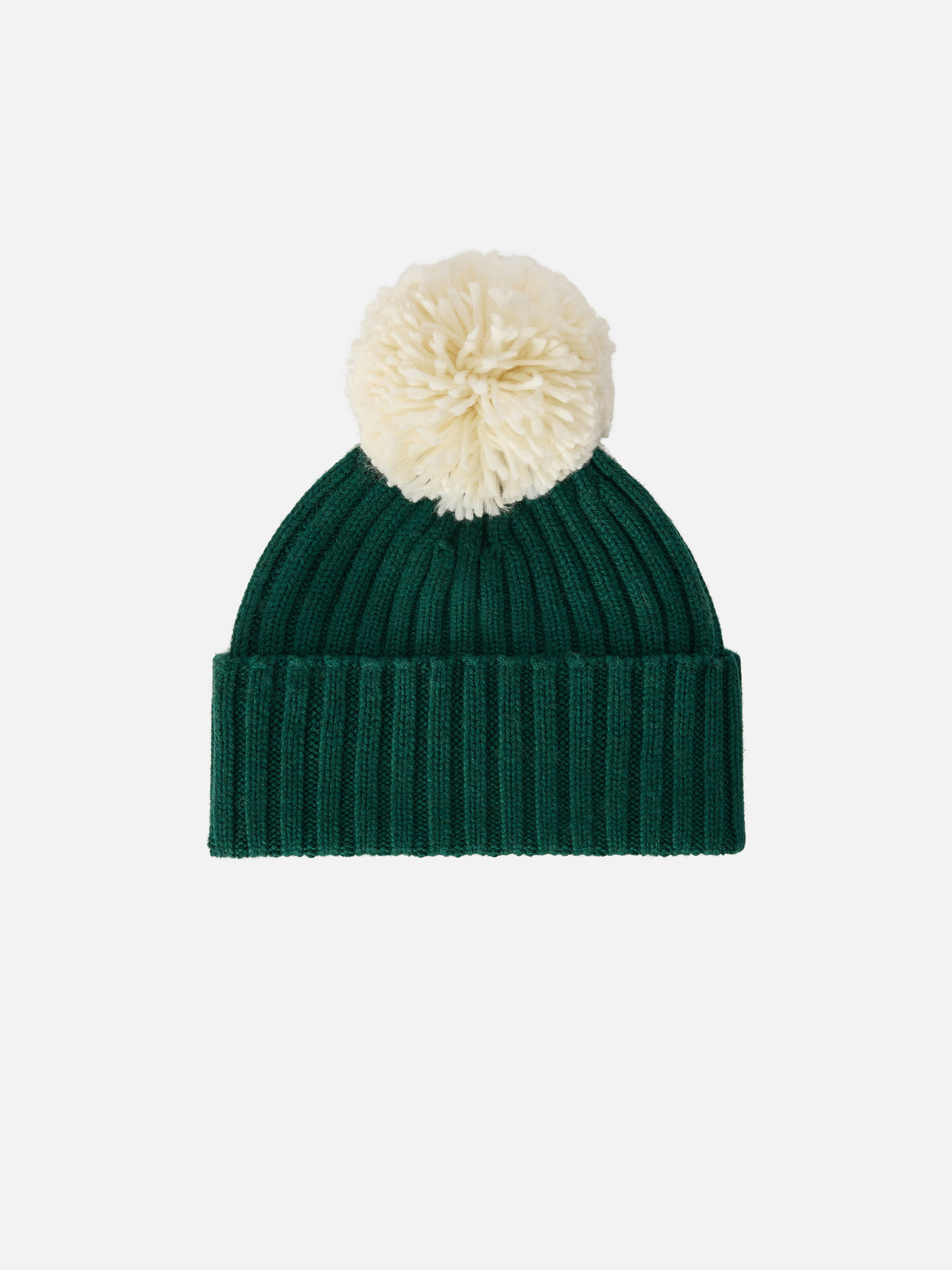 Bonnet Wengen vert avec pompon et broderie St. Barth 