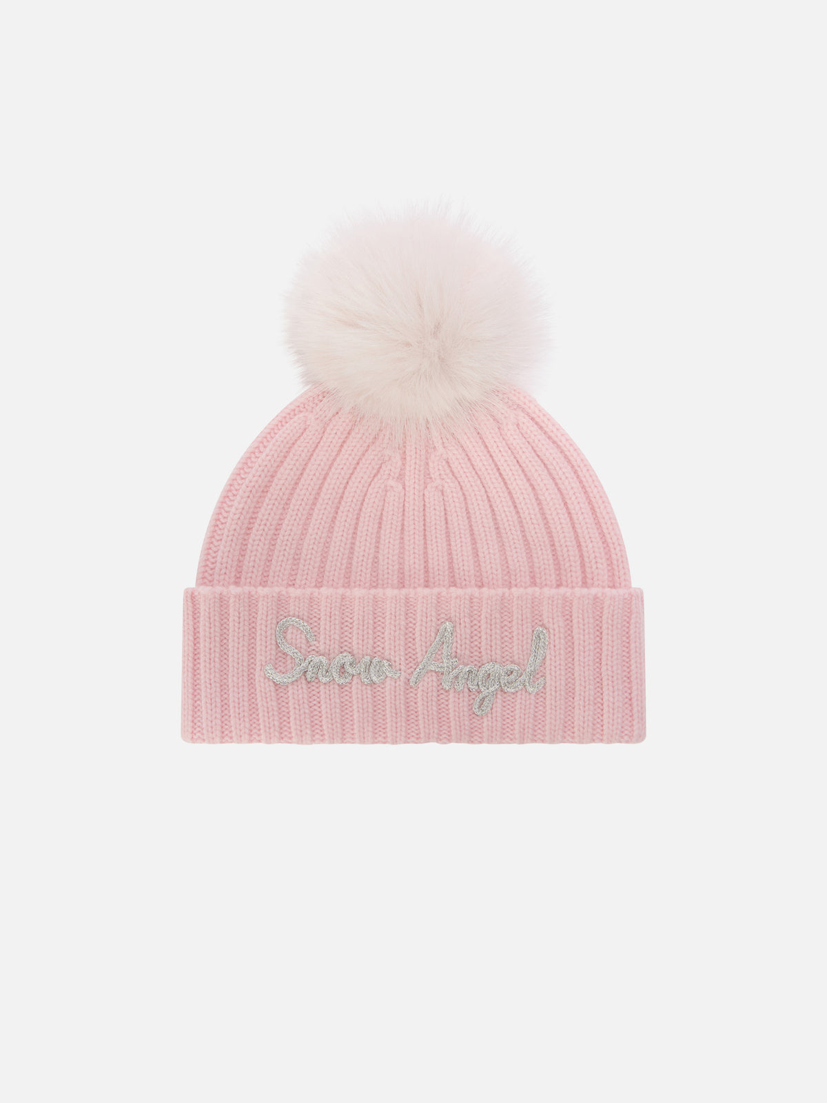 Bonnet Wengen rose avec pompon et broderie Snow Angel 