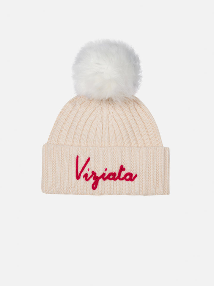 Girl pink hat Wengen with pompon and Viziata embroidery - MC2 Saint Barth