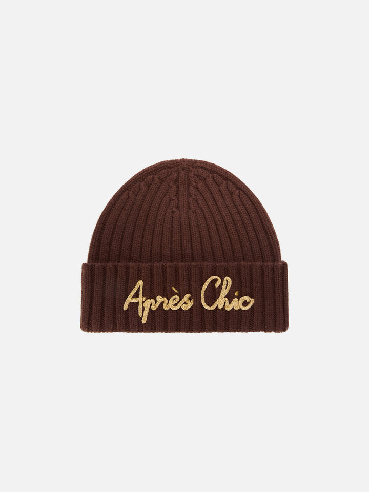Brown Wengen beanie with Après Chic embroidery