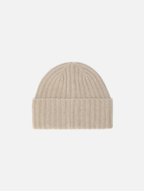 Wengen beanie in cashmere in khaki with St. Barth embroidery on the turn-up