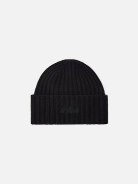 Wengen beanie in cashmere in black with St. Barth embroidery on the turn-up