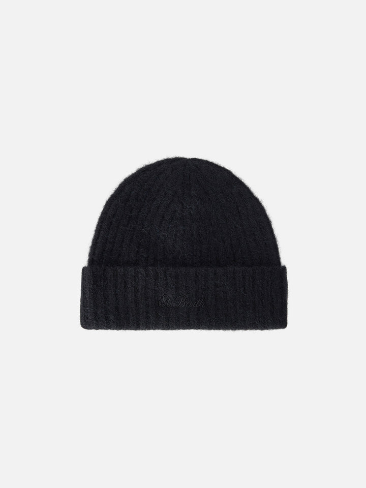 Schwarze Wengen Beanie aus Alpaka-Mix 