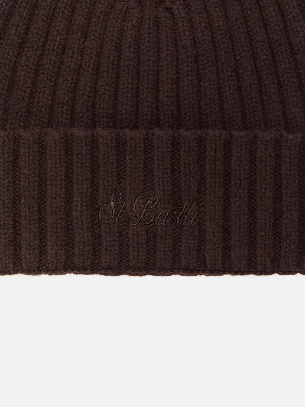 Dark brown Wengen wool beanie with logo embroidery