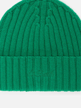 Gorro de lana Wengen verde con bordado del logo 