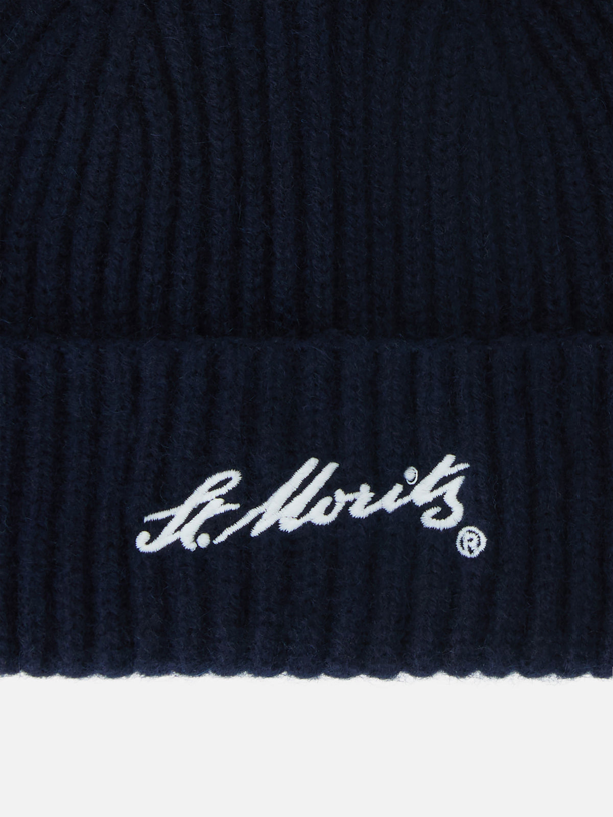Gorro de cashmere Wengen Navy blue con bordado St. Moritz | Special edition 