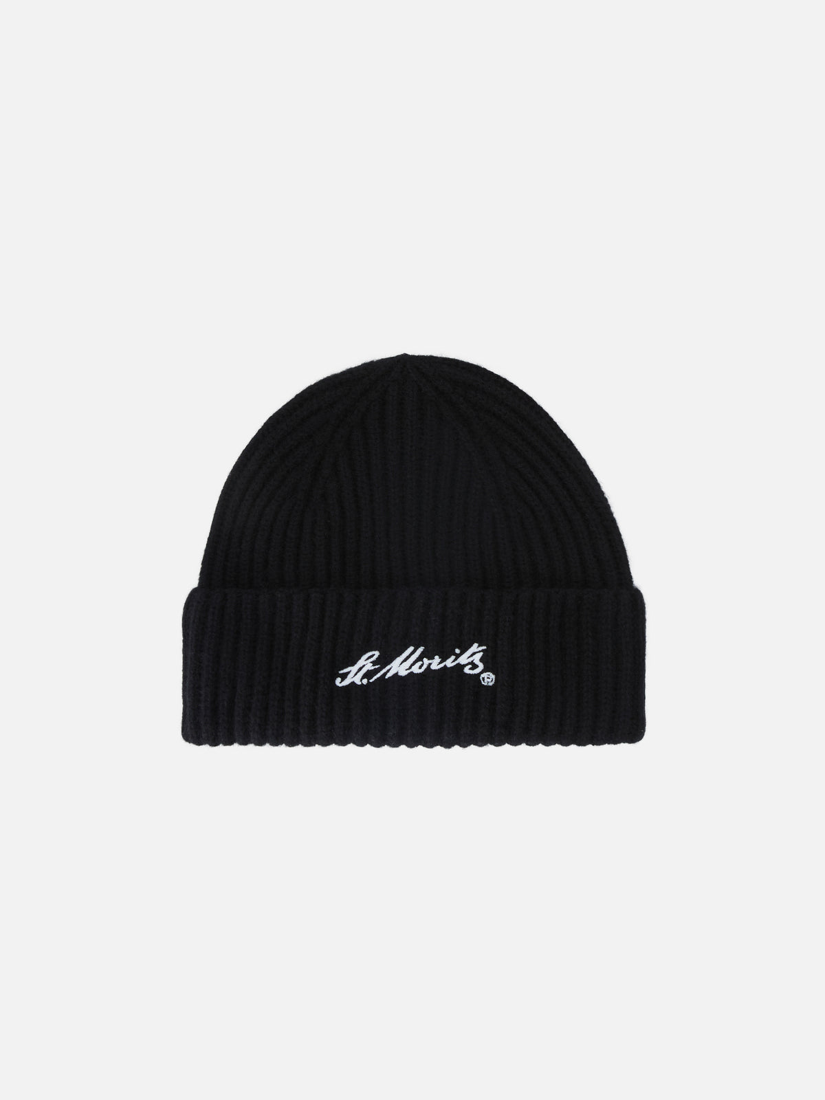 Black Wengen cashmere beanie with St. Moritz embroidery | Special edition