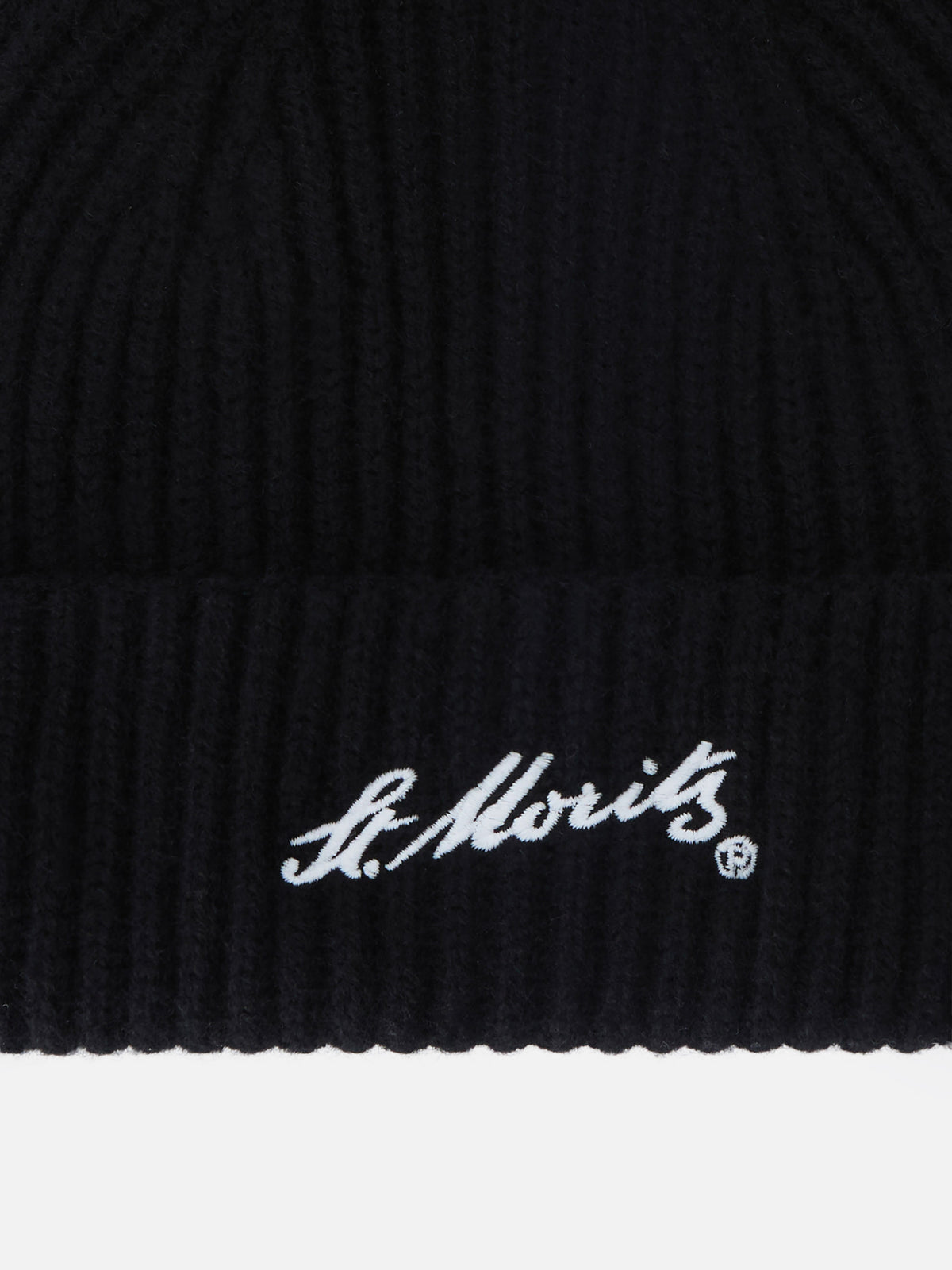 Black Wengen cashmere beanie with St. Moritz embroidery | Special edition