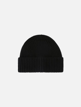 Black Wengen cashmere beanie with St. Moritz embroidery | Special edition