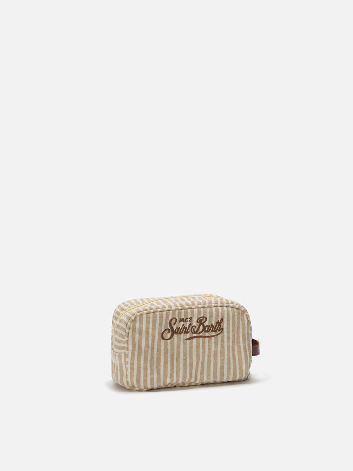 Trousse de beauté Westwood en lin à motif rayé beige et blanc 
