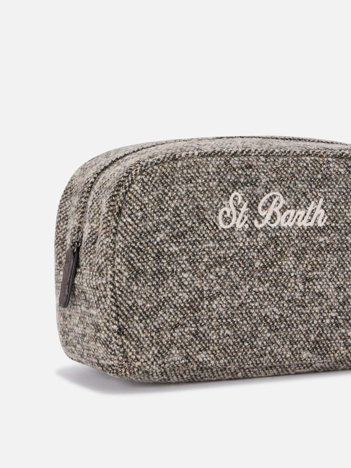 Trousse de beauté Westwood grise en mélange de laine avec motif sergé 