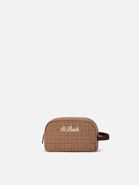 Trousse de beauté Westwood beige en mélange de laine avec motif pied-de-poule 