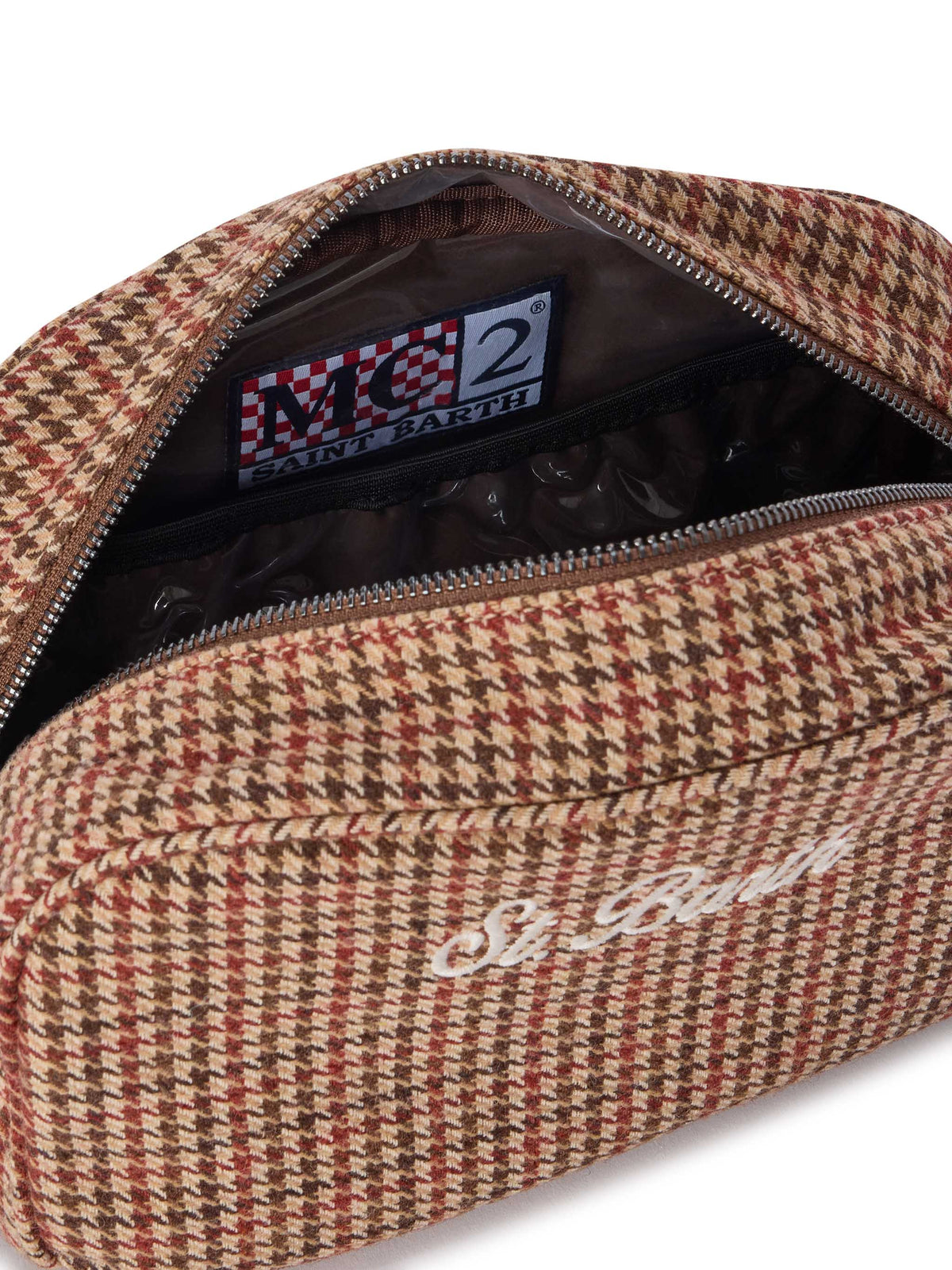 Trousse de beauté Westwood beige en mélange de laine avec motif pied-de-poule 