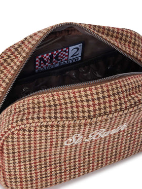 Trousse de beauté Westwood beige en mélange de laine avec motif pied-de-poule 