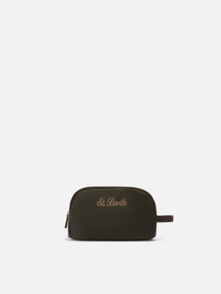 Beauty case Westwood verde militare in tessuto cerato con ricamo logo