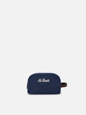 Blue Trousse de beauté Westwood en denim avec broderie logo 
