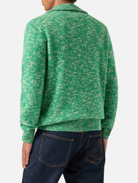 Pull en laine Green Wesley à demi-zip avec maille moulinée 
