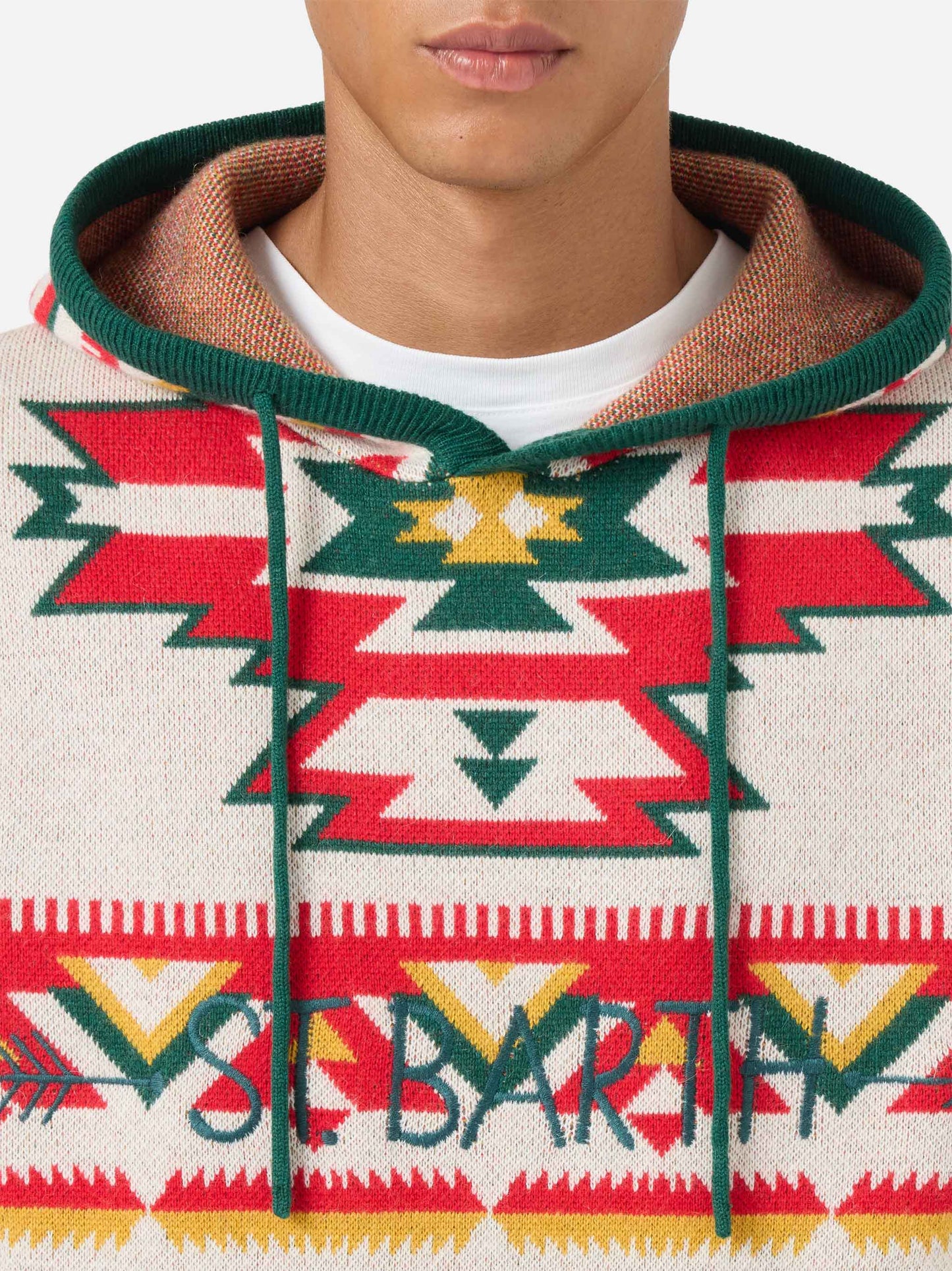 Tricot à capuche effet brossé avec motif ethnique 
