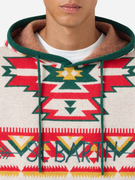 Tricot à capuche effet brossé avec motif ethnique 