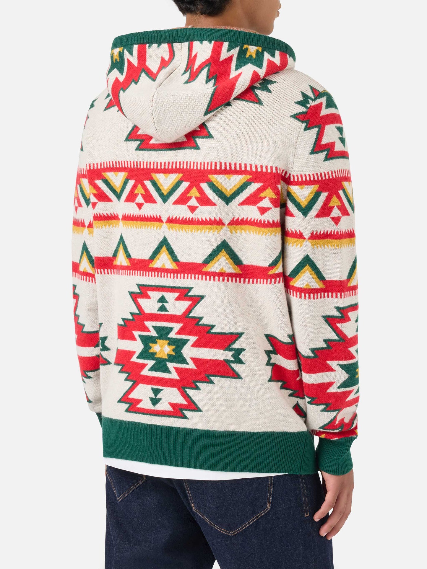 Tricot à capuche effet brossé avec motif ethnique 