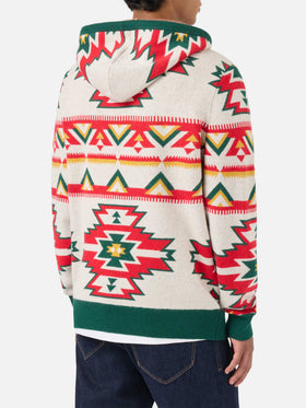 Tricot à capuche effet brossé avec motif ethnique 