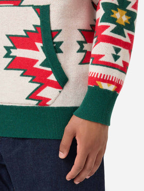 Tricot à capuche effet brossé avec motif ethnique 