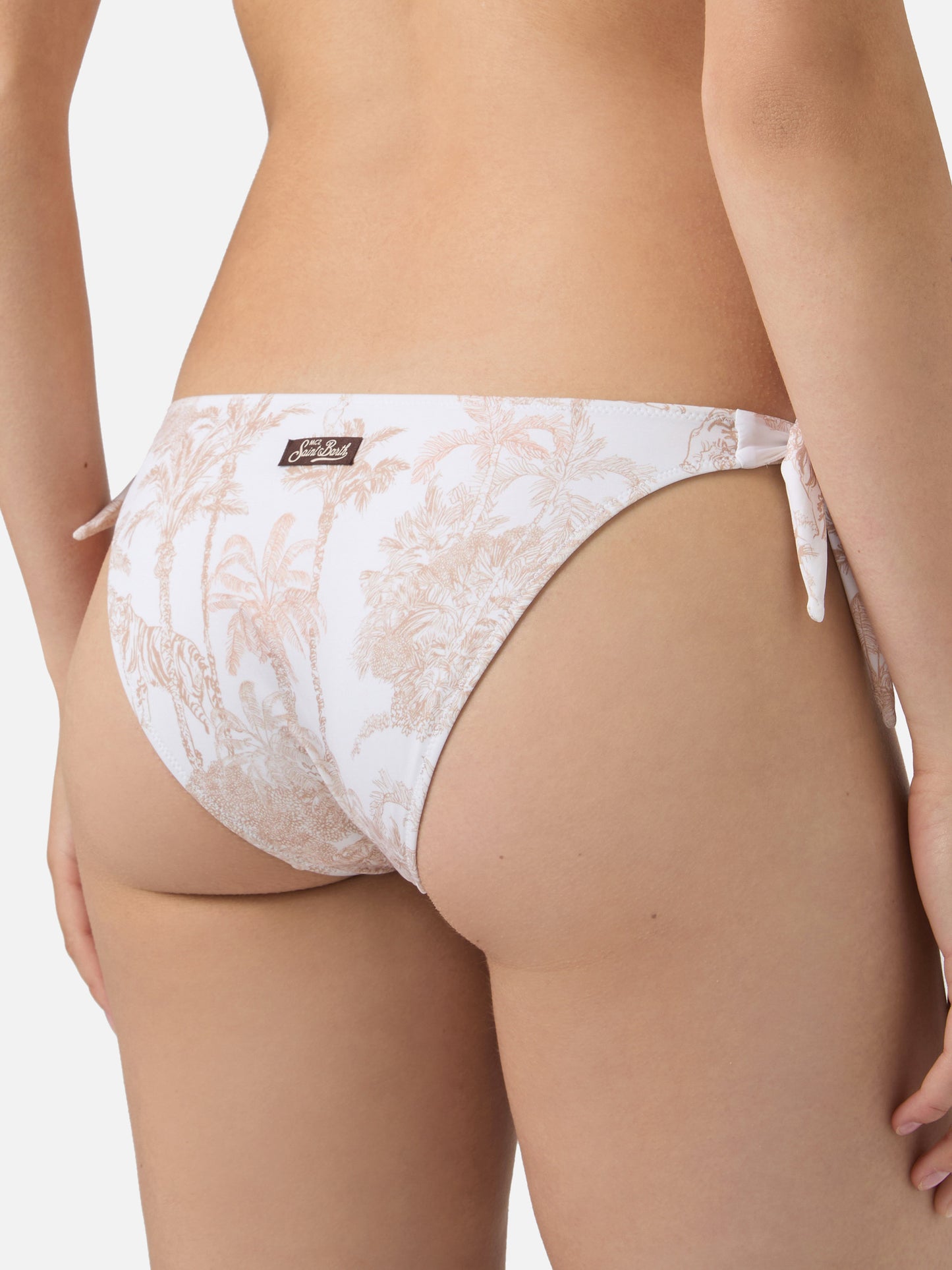 Gaia Yali white and beige toile de jouy bikini