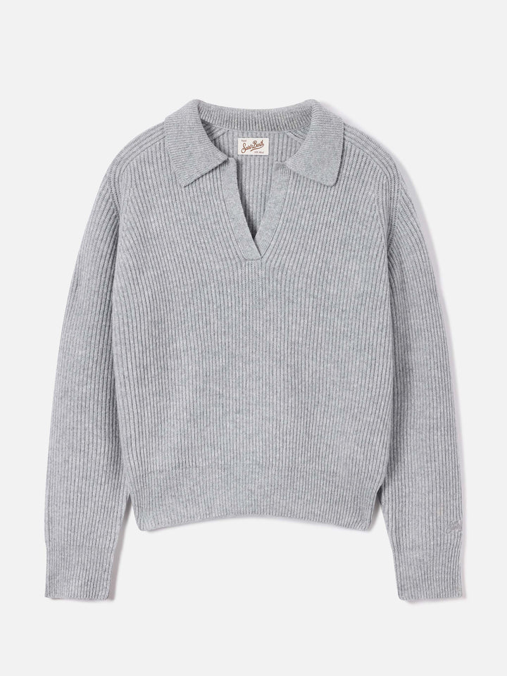 Maglia Yaoni grigia in lana con collo polo