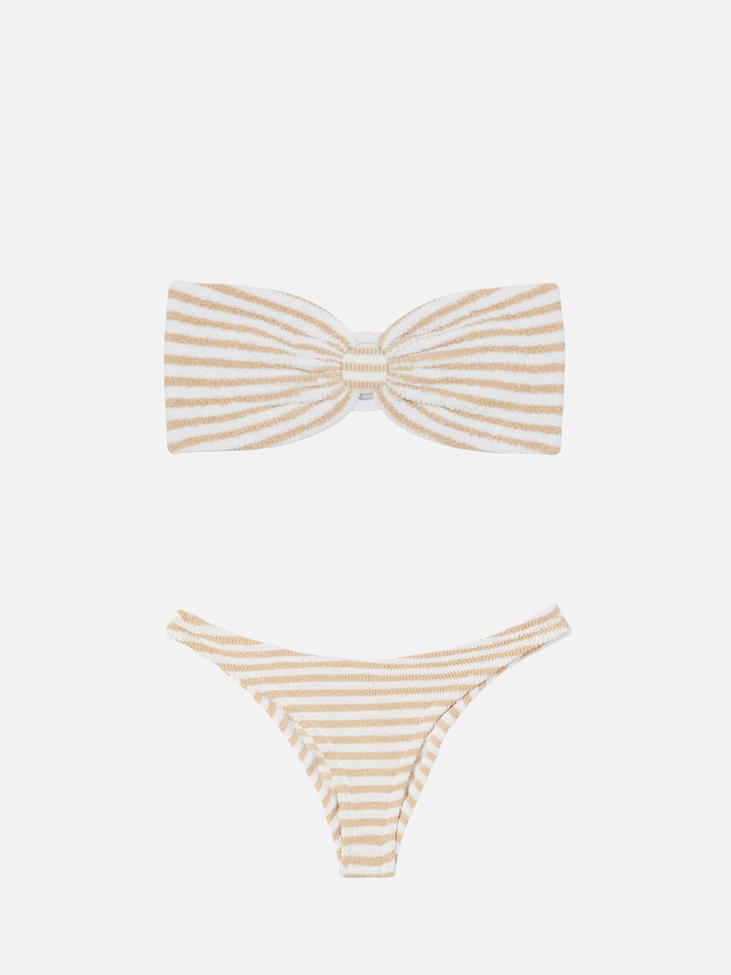 Bikini bandeau Yulia Elise en tissu crinkle avec slip de bain regular et imprimé rayé 