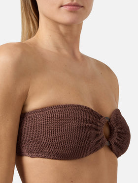 Yulia Naomi brown crinkle bandeau bikini