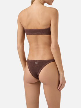 Yulia Naomi brown crinkle bandeau bikini