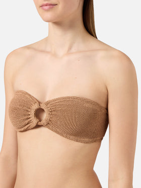 Yulia bandeau bikini top in orange crinkle fabric