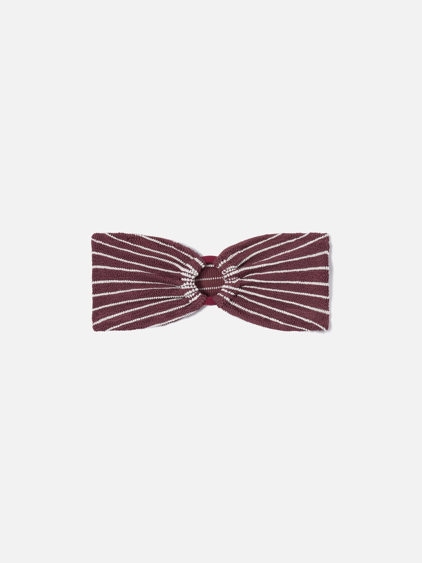 Yulia bandeau bikini top in burgundy striped crinkle fabric
