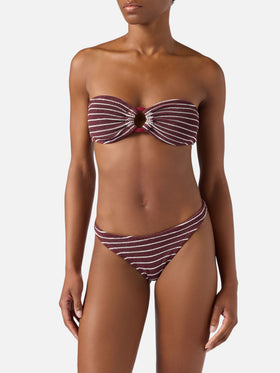 Bikini froissé rayé bordeaux et blanc Yulia Naomi 