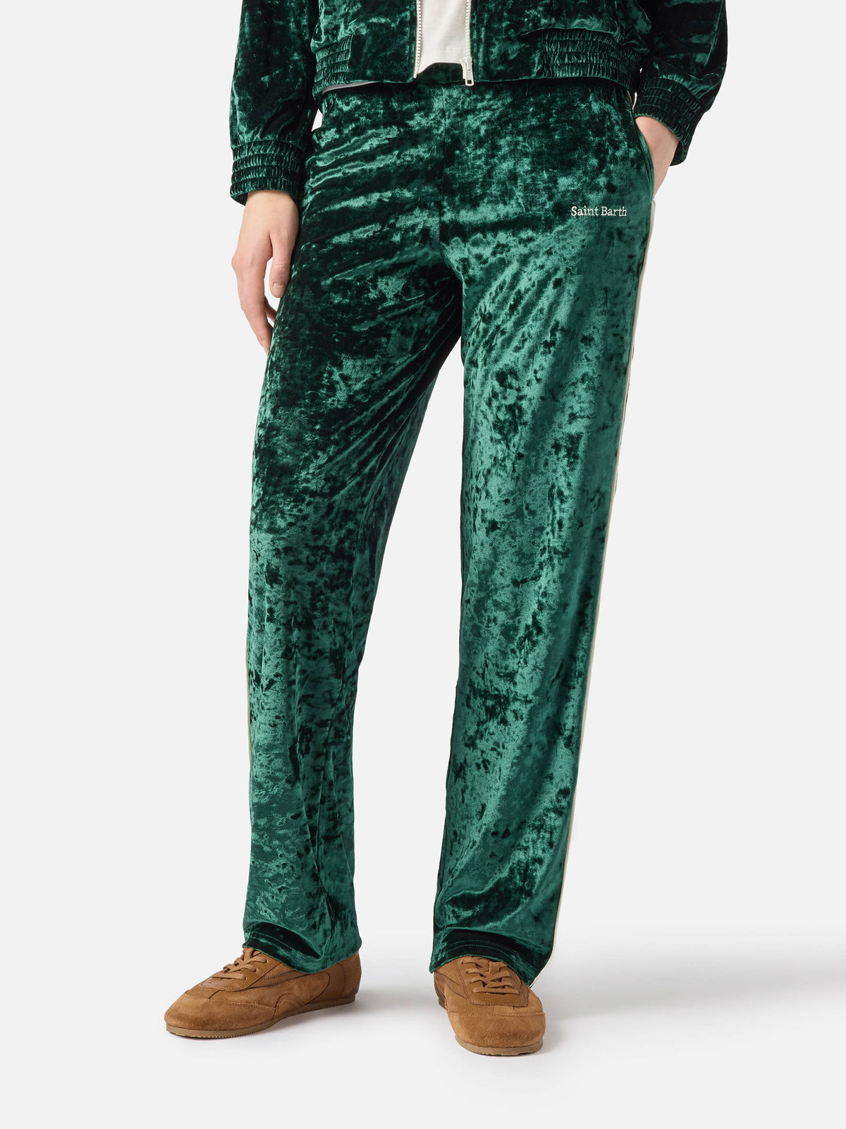 Pantaloni Yvonne in ciniglia verde