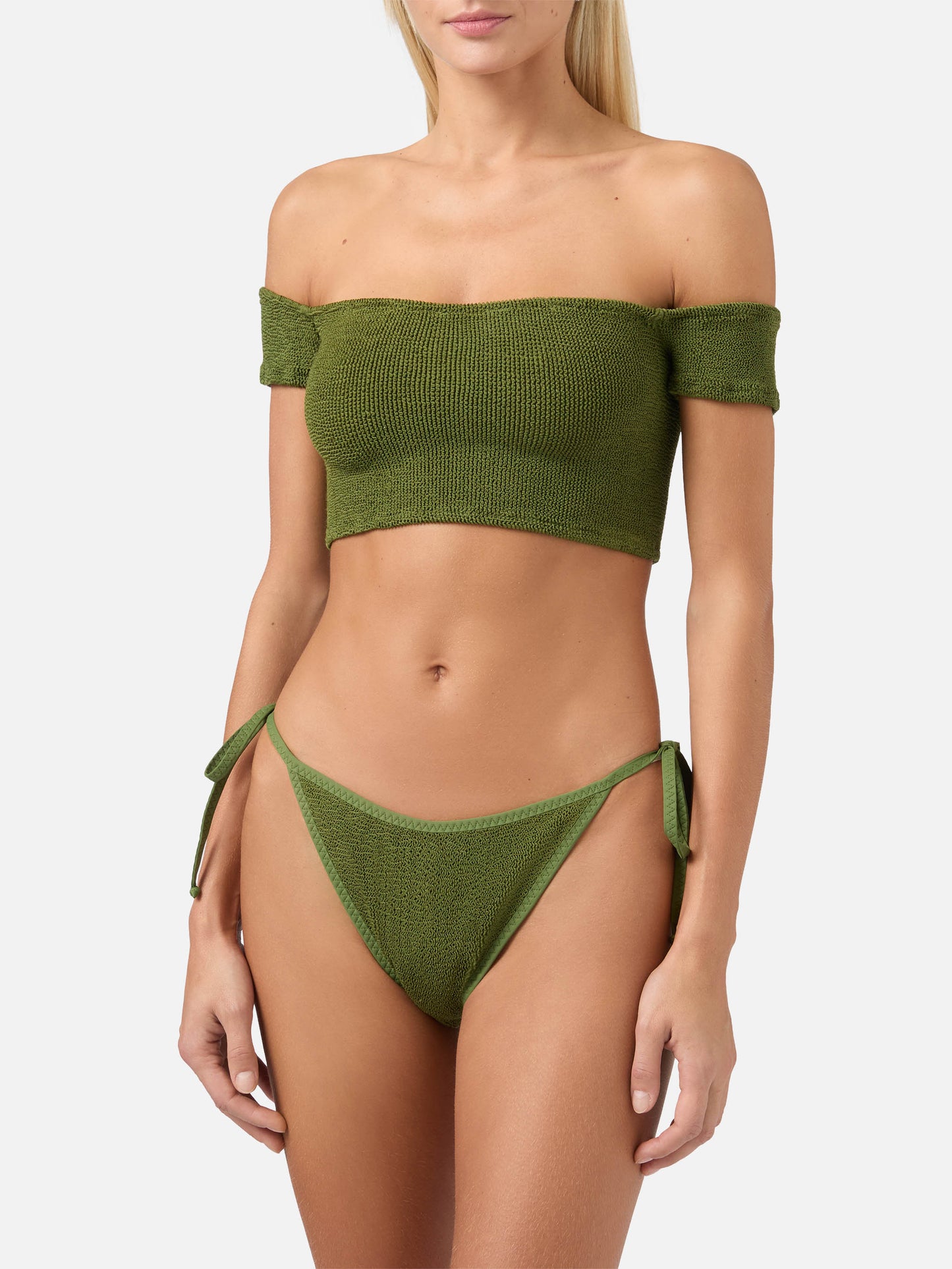 Wide shoulder strap bikini Zena Marielle in military green crinkle