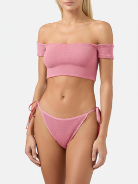 Bikini Zena Marielle con spallina larga in crinkle rosa