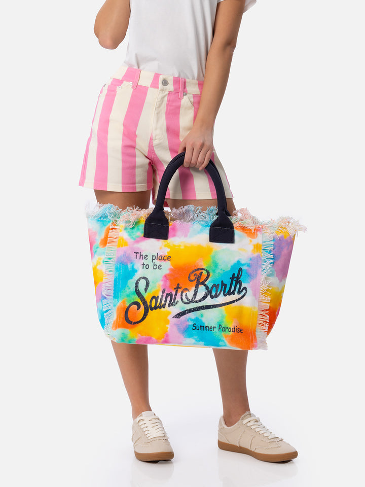 Borsa tote Vanity in tela di cotone con stampa ad acquerello