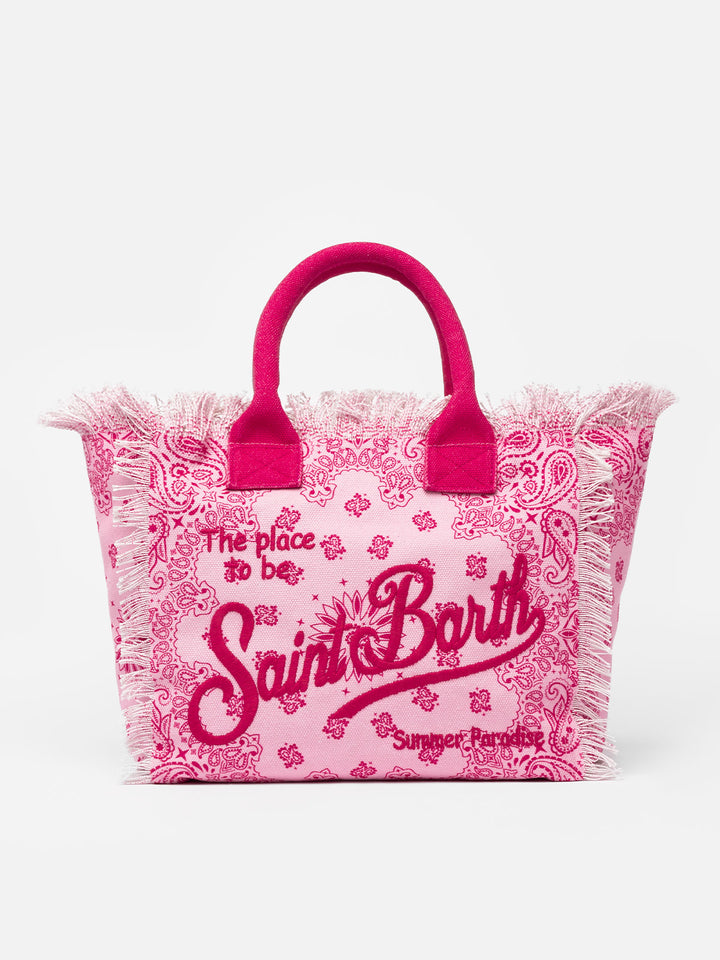 Pink cotton canvas Vanity tote bag with badanna print - MC2 Saint Barth