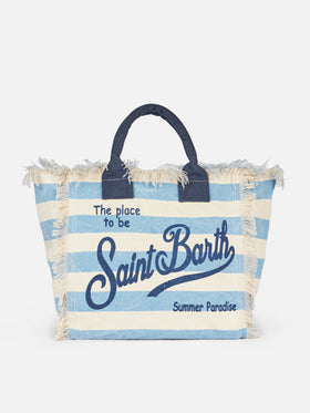 Cotton canvas Vanity tote bag with light blue striped print - MC2 Saint Barth
