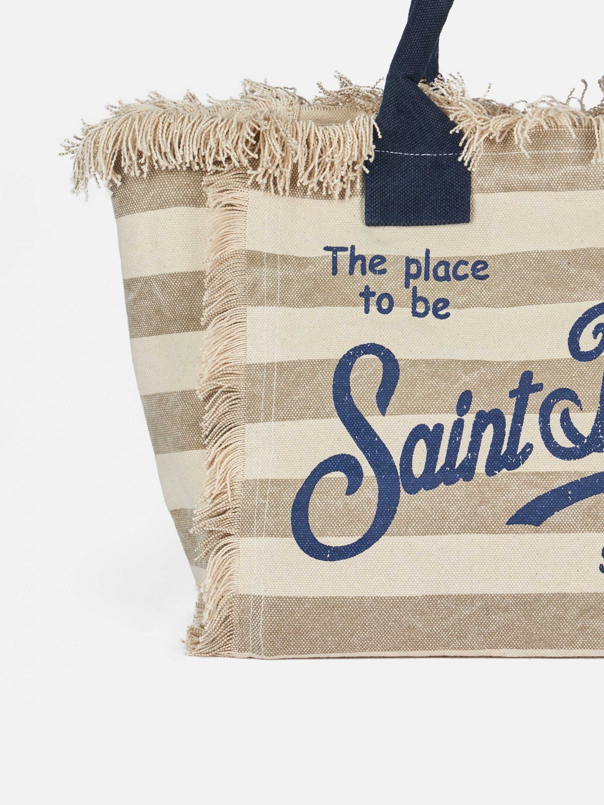 Cotton canvas Vanity tote bag with beige striped print - MC2 Saint Barth