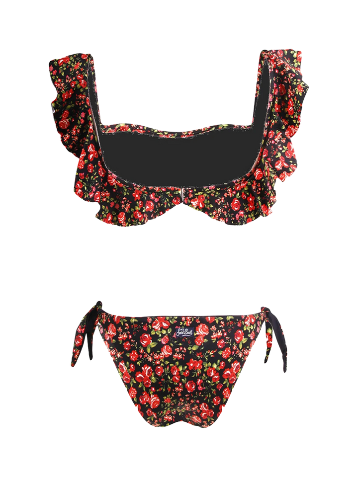 Bikini a fascia con volant stampa fiori