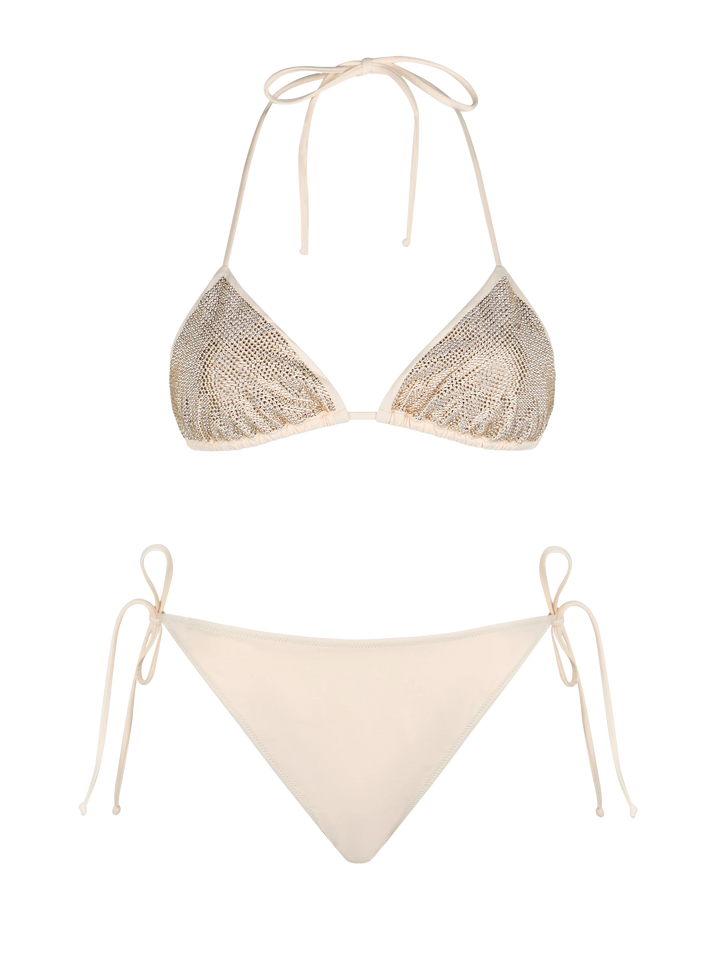 Woman triangle beige bikini with rhinestones - MC2 Saint Barth