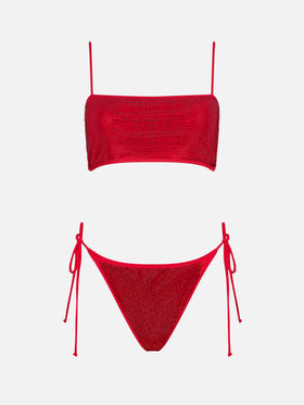 Bikini bandeau rojo Athena Virgo con pedrería 
