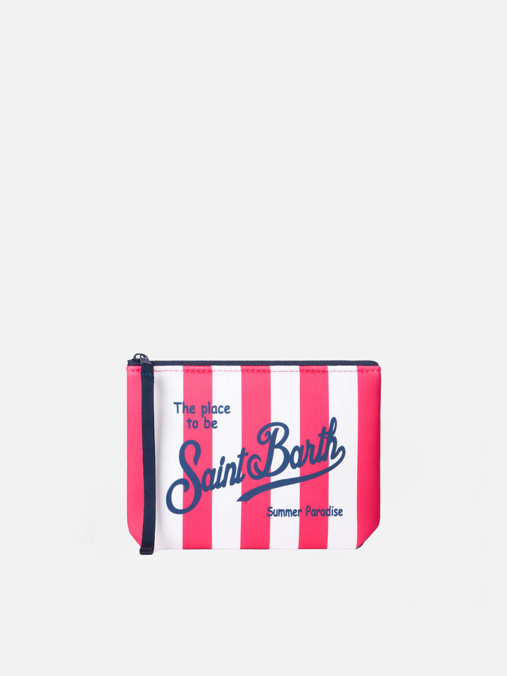 Pochette Aline in scuba con stampa a righe fucsia