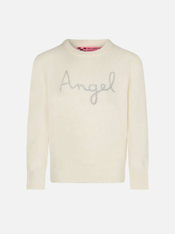 Girl white sweater angel wings embroidery - MC2 Saint Barth