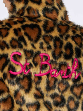 Woman furry short jacket with animalier heart print - MC2 Saint Barth