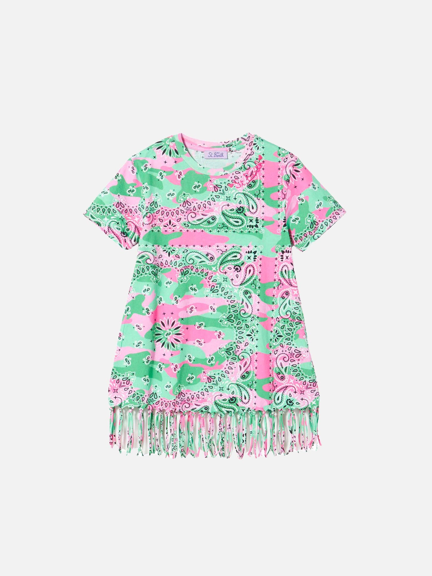 Girl mimetic cotton dress with fringes - MC2 Saint Barth