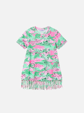 Girl mimetic cotton dress with fringes - MC2 Saint Barth